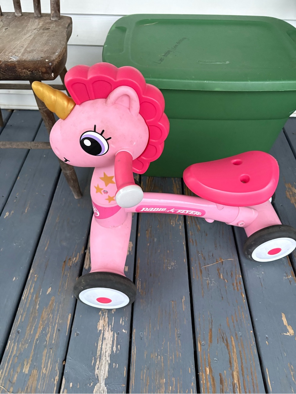 Pink Unicorn Ride-On Bike with Gold Horn